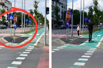Stalpul de pe pista de biciclete a fost mutat