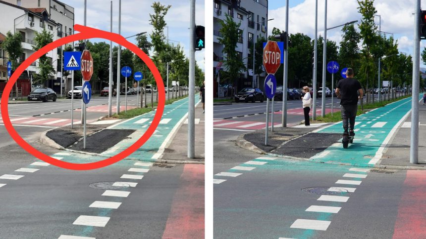 Stalpul de pe pista de biciclete a fost mutat