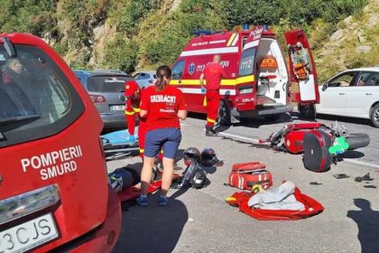 Accident pe Transfagarasan motociclist strain cazut de pe drum