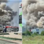 Explozie si incendiu puternic la depozitul de langa benzinarie