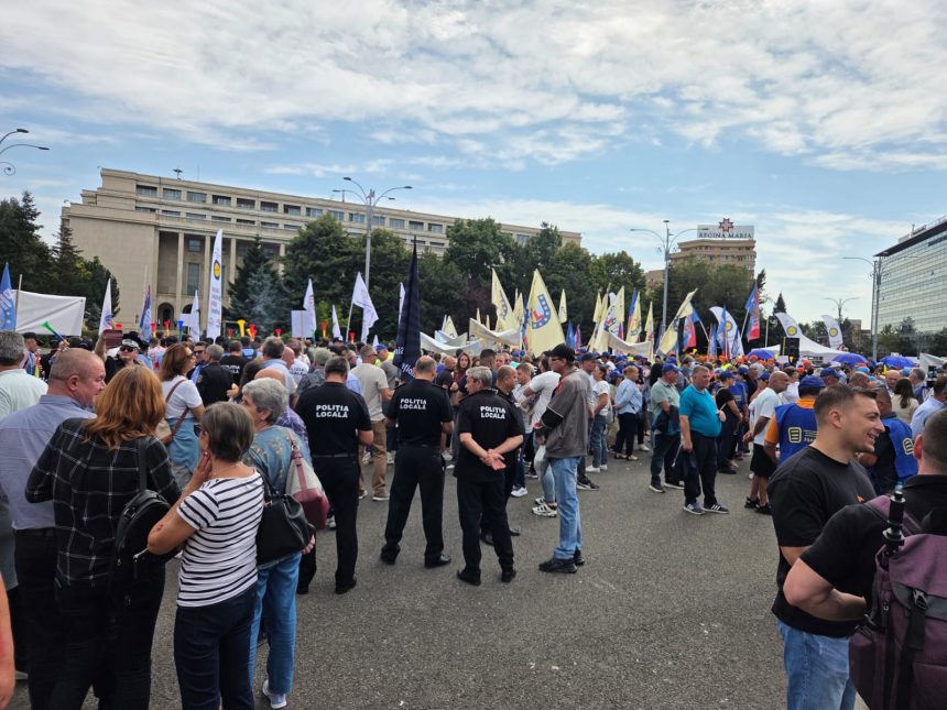 Politisti locali din Sibiu la protestul sindicalistilor