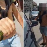 Sofer agresiv pe trotuar injurand un pieton