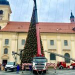 Bradul de Cratsun din Sibiu este gata ultimele elemente montate marti dimineata foto video