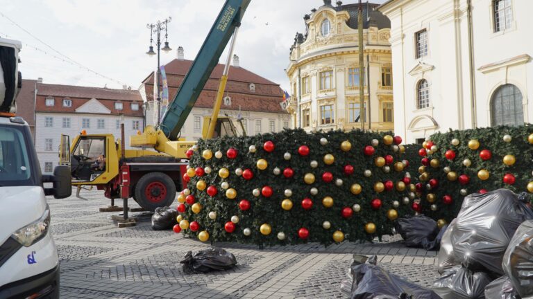 Pregatiri pentru sarbatori bradul de Cratun in Sibiu