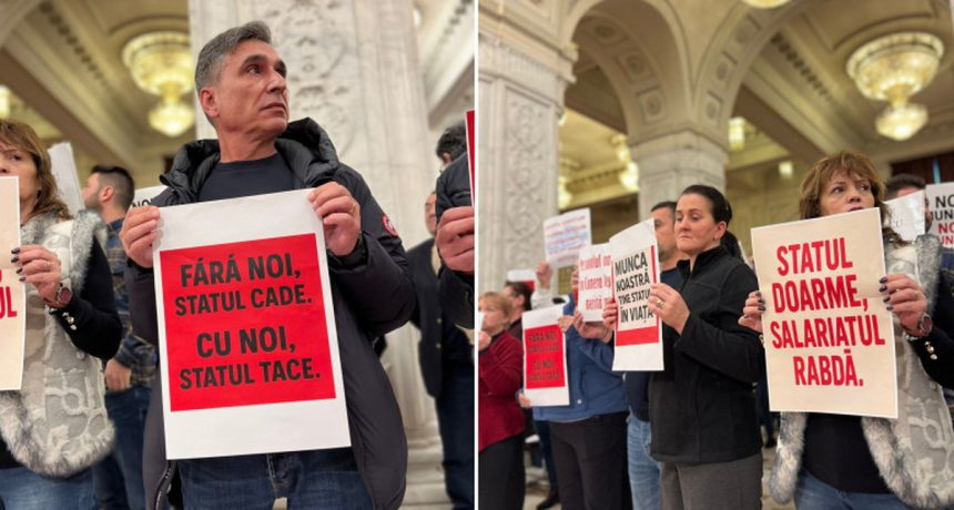 Protest spontan la Parlament angajatii solicita salarii mai mari