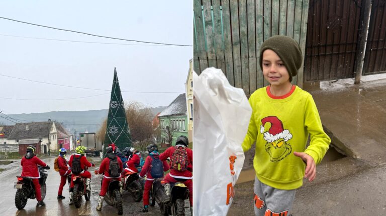 Sportivi sibieni imbracati in Mos Craciun au daruit cadouri