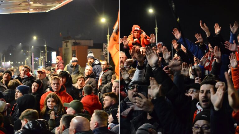 Dinamo primire impresionanta la Sibiu sute de fani au asediat hotelul unde se afla cainii rosii video foto