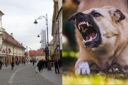Momente de groaza pentru un turist in centrul Sibiului a fost atacat de un caine in fata stapanului acestuia