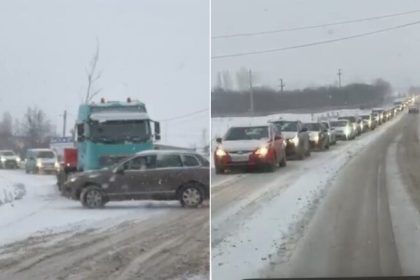 Ninsoarea afecteaza traficul pe DN14 si Bradu