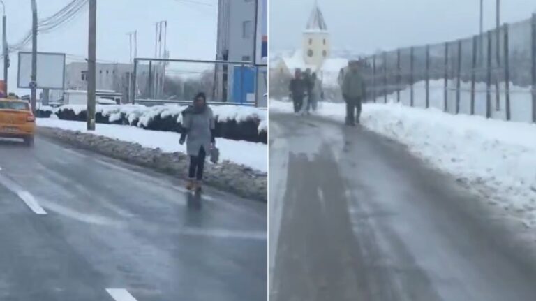 Trotuare impracticabile in Turnisor din cauza zapadii