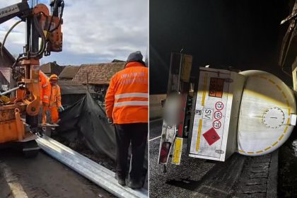 Parapetul de siguranta de pe DN1 la Scoreiu a fost reparat dupa ce a fost distrus de o autocisterna plina cu gaz video