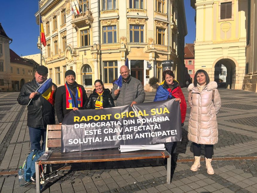 doi soti au organizat un protest impotriva scumpirilor si impozitelor in centrul sibiului 6 persoane sau alaturat video foto