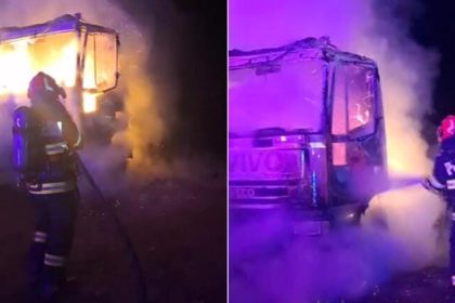 incendiu intentional la copsa mica un autocamion a ars complet in mijlocul noptii