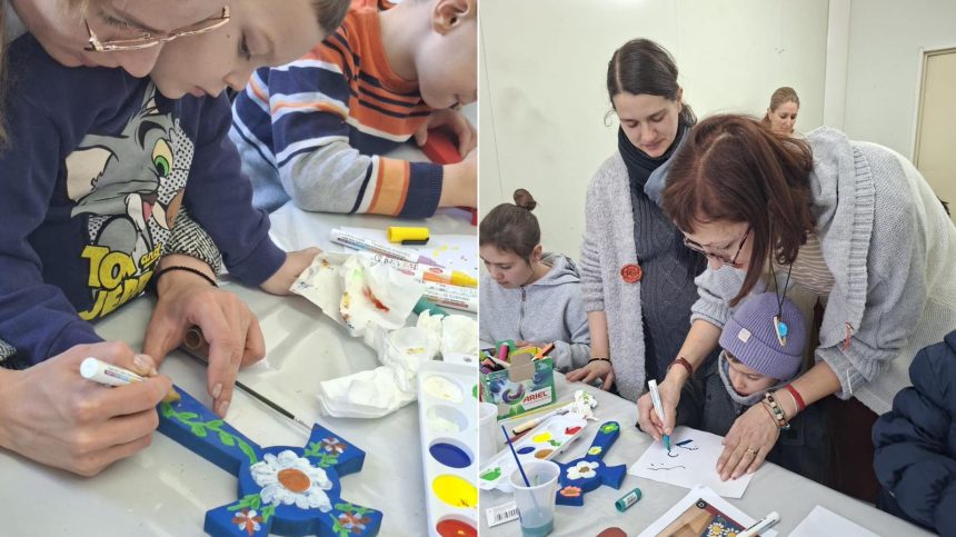 Actiune speciala la biserica din curtea Spitalului Judetean Sibiu cruci pictate de copii donate in saloanele pacientilor foto