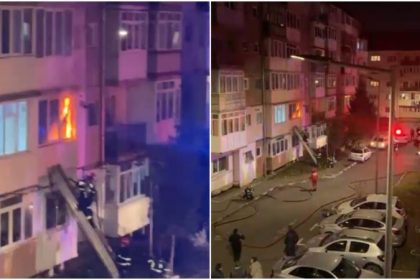 Incendiu intr un bloc din Sibiu 50 de locatari evacuati video si foto