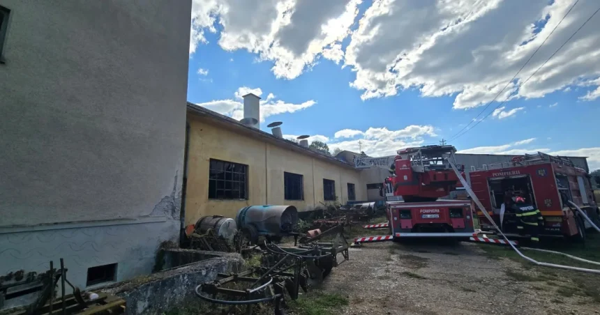 Incendiu la Laslea pornit de la un utilaj agricol. A ars o hală de hamei