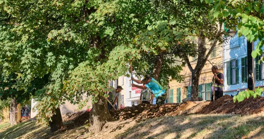 Săpăturile pentru noile alei din Parcul Cetății au început
