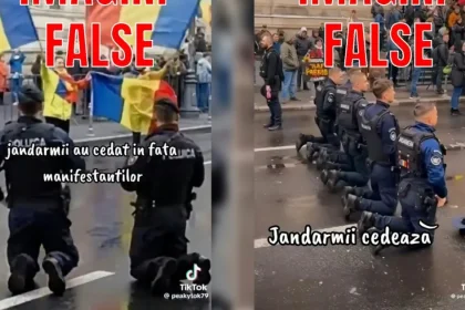 Jandarmeria: false imaginile cu jandarmi îngenuncheați la protestul de la Curtea de Apel