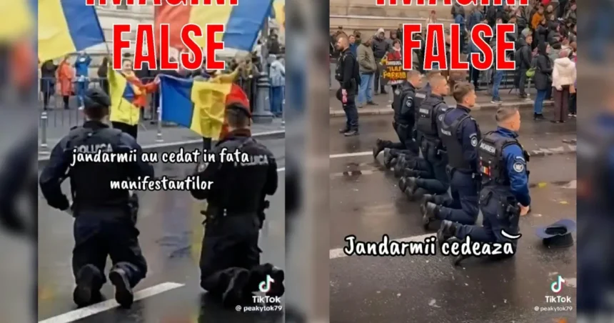 Jandarmeria: false imaginile cu jandarmi îngenuncheați la protestul de la Curtea de Apel